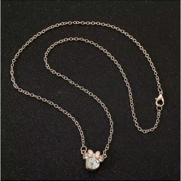 Minnie Park Icon Bow Necklace S925 Silver Rose Gold Plated Cubic Zirconia 19.68" - Picture 4 of 12